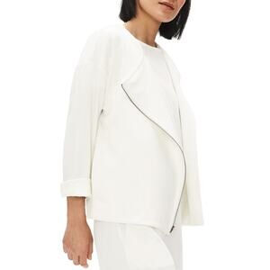 NEW Eileen Fisher Flex Tencel‎ Ponte Round Neck Jacket Ivory Size Medium Moto